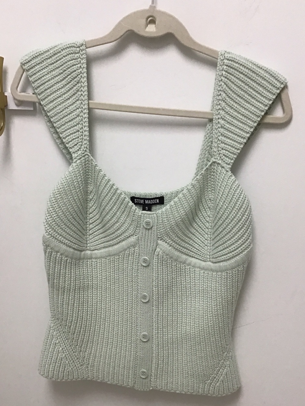 Steve Madden Preslee Mint Green Ribbed Button-Front Knit Tank
